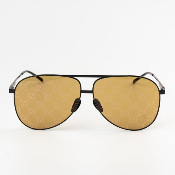 NEW Gucci GG1677S 005 Black Yellow Mirror Logo Pilot Unisex Sunglasses - Picture 1 of 12